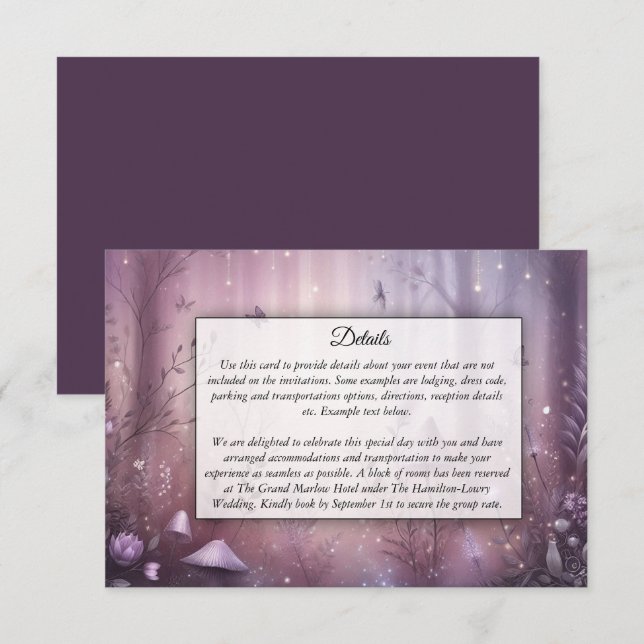 Magical Lavender Fairy Lights Wedding Enclosure Card (Front/Back)