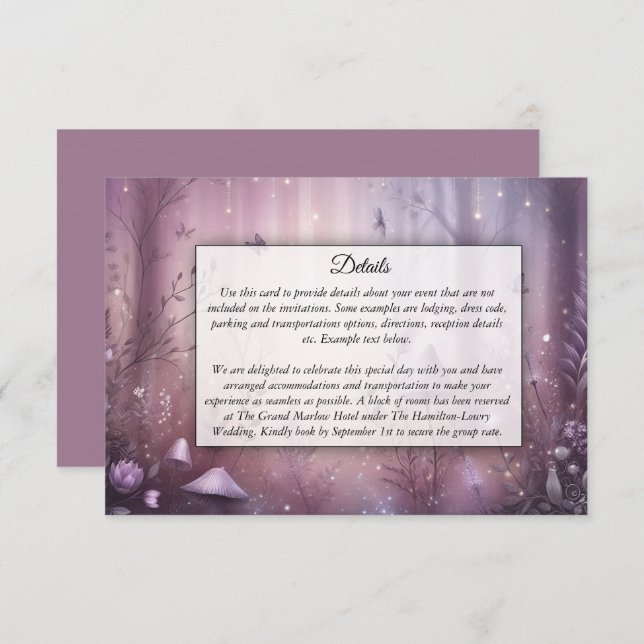 Magical Lavender Fairy Lights Wedding Enclosure Card (Front/Back)