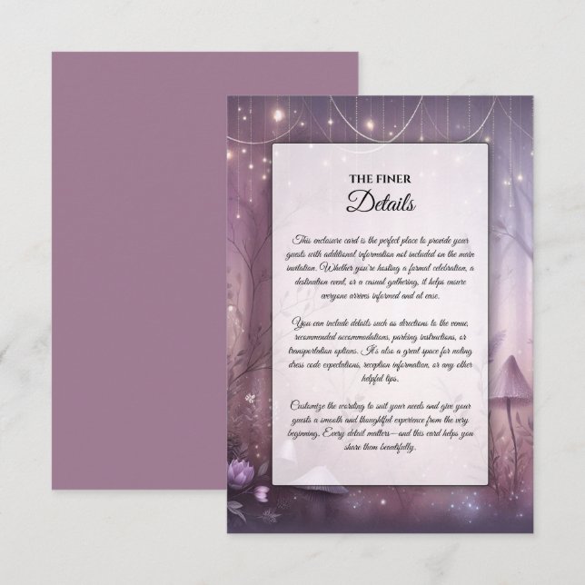 Magical Lavender Fairy Lights Wedding Enclosure Card (Front/Back)
