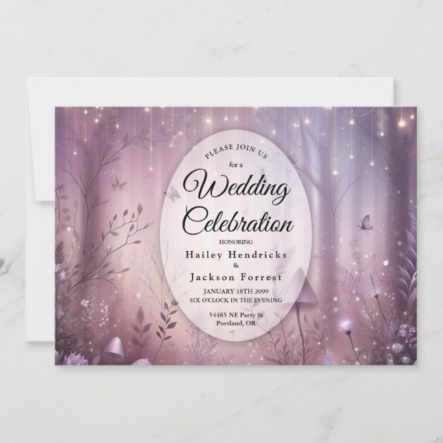 Magical Lavender Fairy Lights Wedding Invitation (Front)