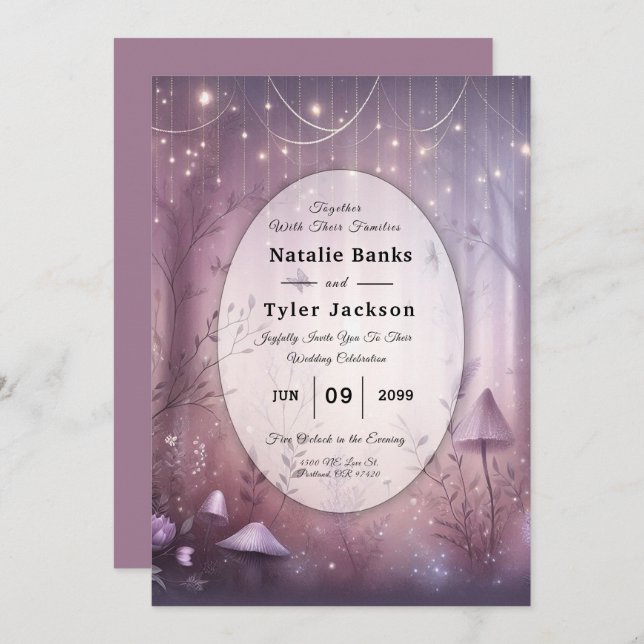 Magical Lavender Fairy Lights Wedding Invitation (Front/Back)