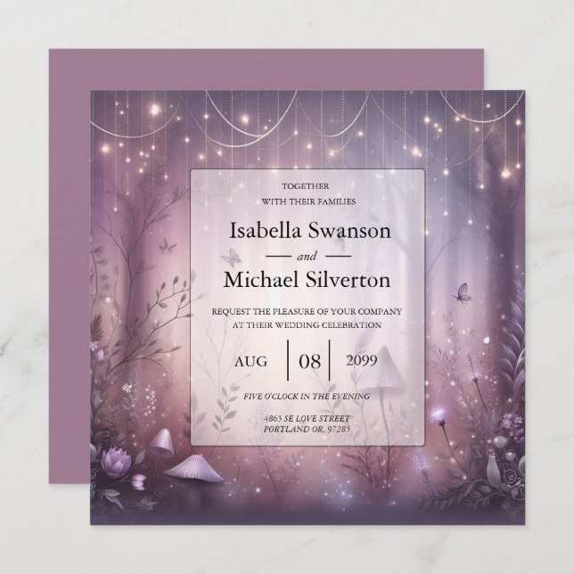 Magical Lavender Fairy Lights Wedding Invitation (Front/Back)