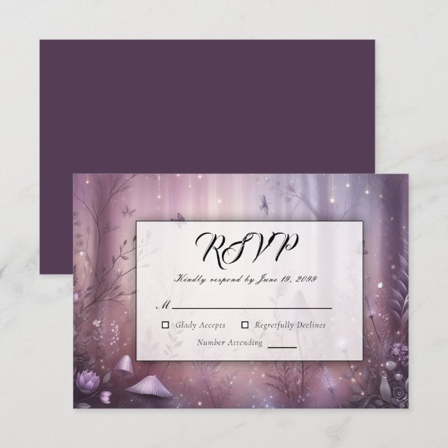 Magical Lavender Fairy Lights Wedding RSVP Card (Front/Back)