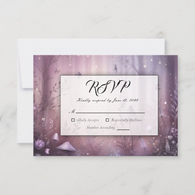 Magical Lavender Fairy Lights Wedding RSVP Card (Front)