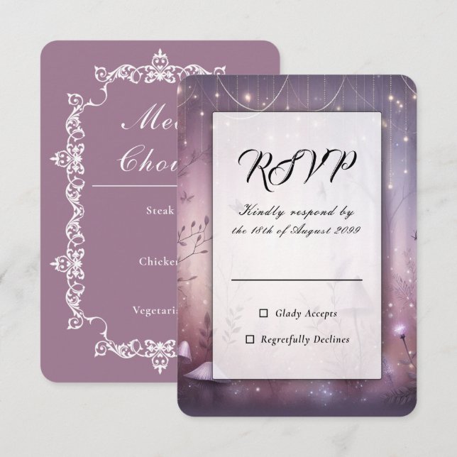 Magical Lavender Fairy Lights Wedding RSVP Card (Front/Back)