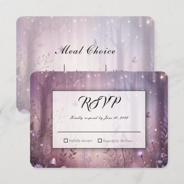 Magical Lavender Fairy Lights Wedding RSVP Card (Front/Back)