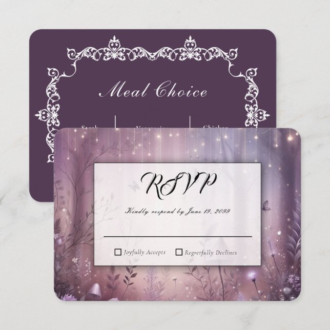 Magical Lavender Fairy Lights Wedding RSVP Card (Front/Back)