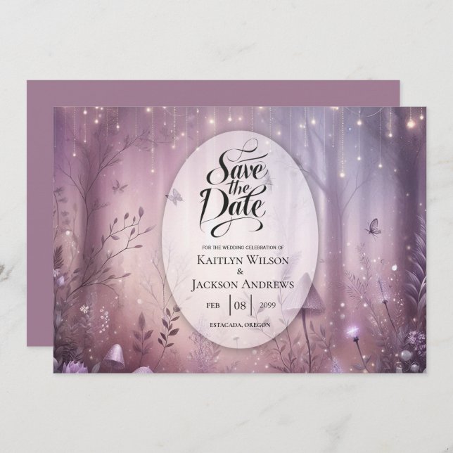 Magical Lavender Fairy Lights Wedding Save The Date (Front/Back)
