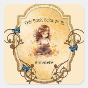Magical Little Girl Reading a Book Square Sticker