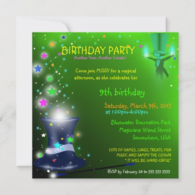 Magical Magicians Hat Birthday Party Invitation (Front)