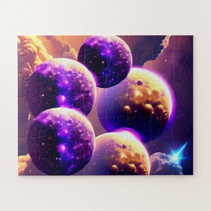 Magical Many Purple Moons in Cloudy Skies Jigsaw Puzzle
