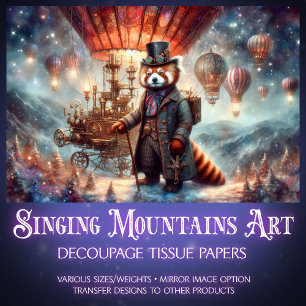 Magical Mechanical Red Panda Journey Decoupage  Tissue Paper