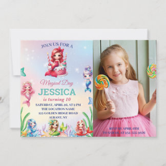 Magical Mermaid 10Th Birthday Under The Sea Photo Invitation