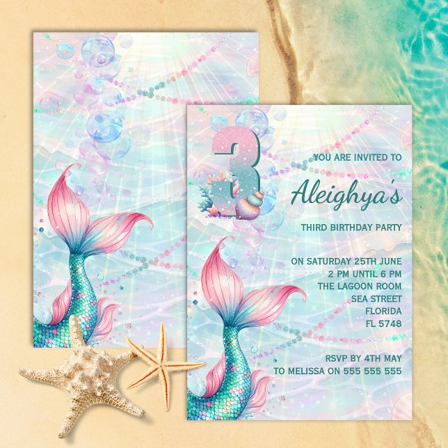Magical Mermaid 3rd Birthday Party Invitation (Creator Uploaded)