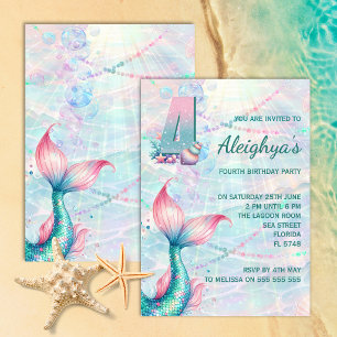 Magical Mermaid 4th Birthday Party Invitation