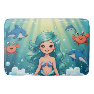 Magical Mermaid Bath Time with Dolphins crab Mat