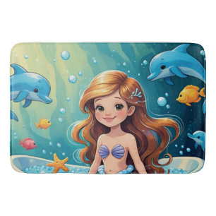 Magical Mermaid Bath Time with Dolphins Mat