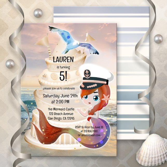 Magical Mermaid Beach Nautical Child Birthday Invitation (Creator Uploaded)