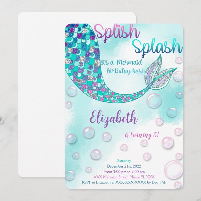 Magical Mermaid Birthday Invitation (Front/Back)