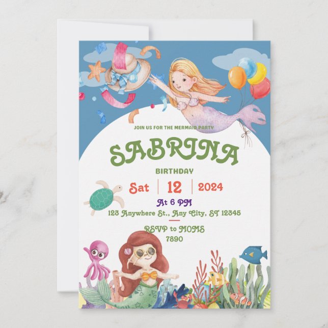 Magical Mermaid Birthday Invitation (Front)
