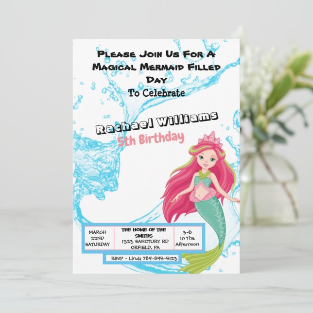 Magical Mermaid Birthday Invitation (Standing Front)