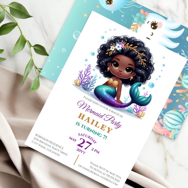 Magical Mermaid Birthday Party Invitation (Celebrate your little girl's special day with a customizable magical mermaid birthday party invite.)