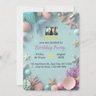 Magical Mermaid Birthday Party Invitation | Birthd
