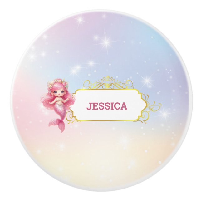 Magical Mermaid Birthday Under The Sea  Ceramic Knob (Front)