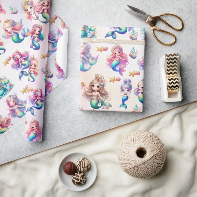 Magical Mermaid Birthday Under The Sea Pattern Wrapping Paper (Crafts)