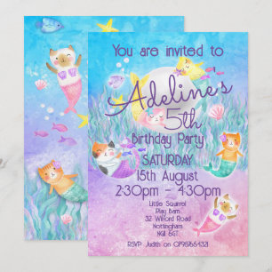 Magical Mermaid Cat Invitations