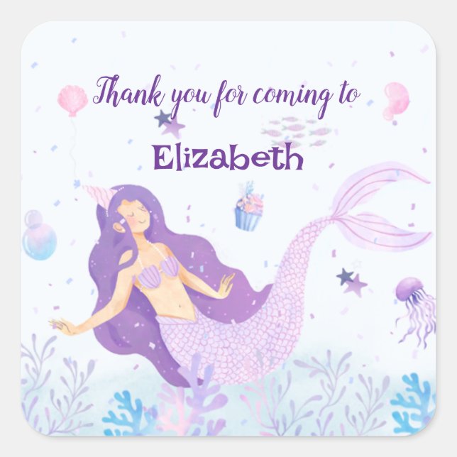 Magical Mermaid Children's Birthday Square Sticker (Front)
