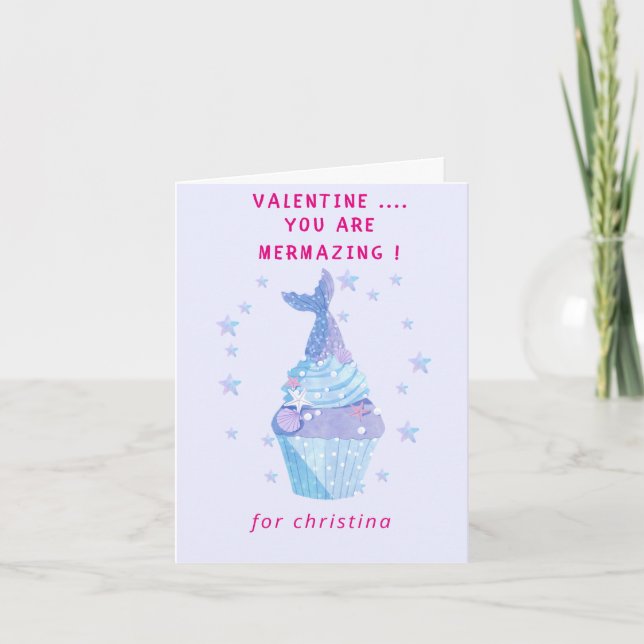 Magical mermaid cupcake Valentine's Day   Holiday Card (Front)