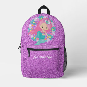 Magical Mermaid Girl – Purple Glitter Personalised Printed Backpack