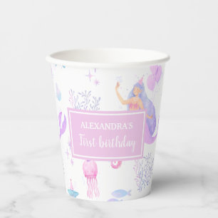 Magical Mermaid & Ocean Girl 1st Birthday Paper Cups