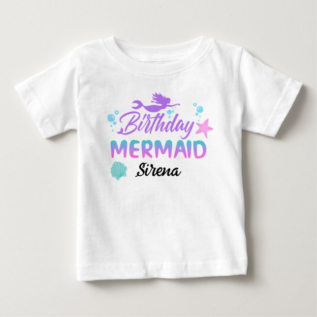 Magical Mermaid Pink Purple Birthday Baby T-Shirt (Front)