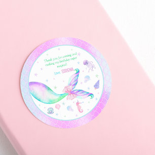 Magical Mermaid Pink Purple Birthday Classic Round Sticker