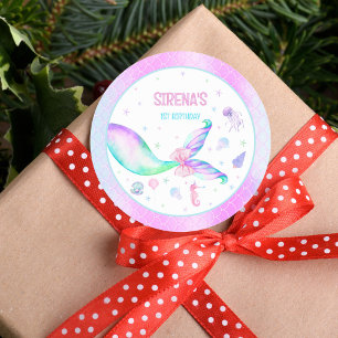 Magical Mermaid Pink Purple Birthday Classic Round Sticker