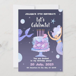 Magical Mermaid Pink Purple Birthday Invitation
