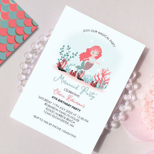 Magical Mermaid Princess Birthday Party  Invitation