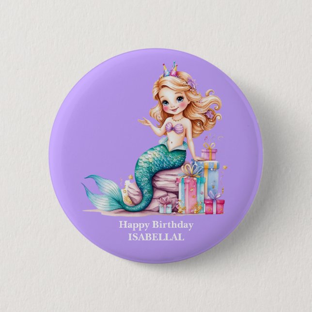 Magical mermaid rainbow Birthday girl party 6 Cm Round Badge (Front)