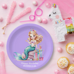 Magical mermaid rainbow Birthday girl party Paper Plate