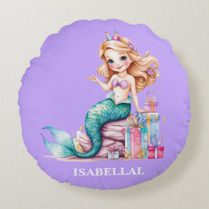 Magical mermaid rainbow Birthday girl party Round Cushion