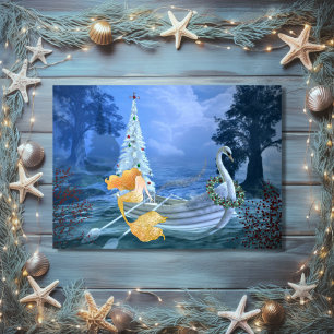 Magical Mermaid, Swan Boat and Christmas Tree Holiday Card