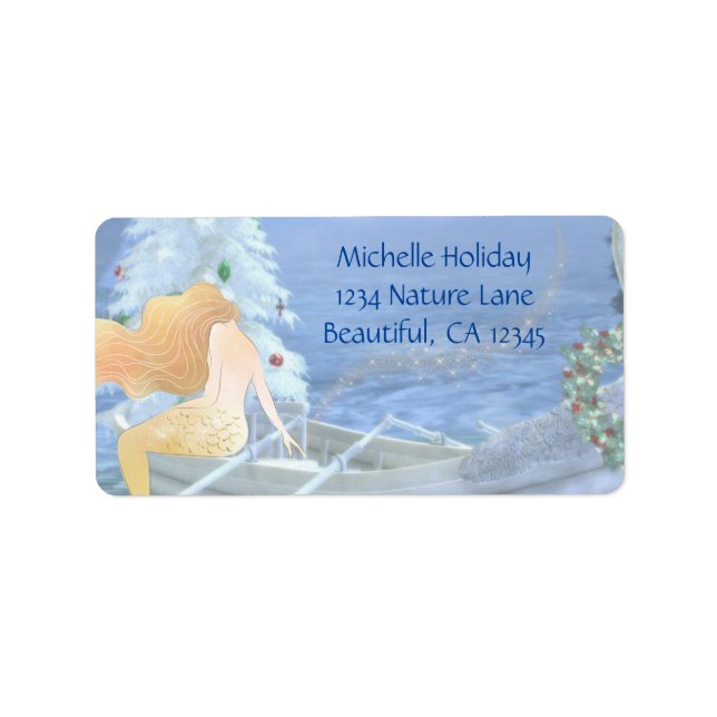 Magical Mermaid, Swan Boat, Christmas Tree Address Label (Front)