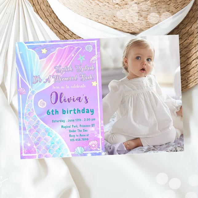Magical Mermaid Tail Birthday Photo Invitation (Creator Uploaded)