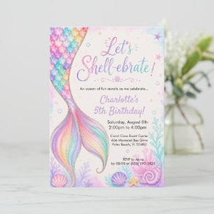 Magical Mermaid Tail Watercolor Birthday  Invitation