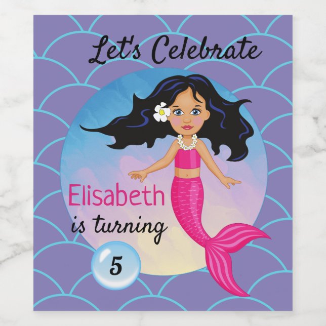Magical Mermaid Under The Sea Birthday Wine Label (Single Label)