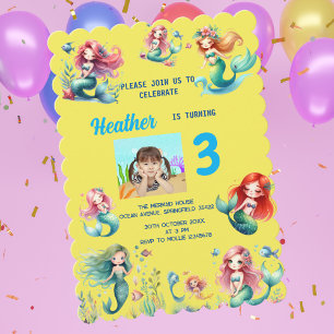 Magical Mermaid Under the Sea Kids Birthday Party Invitation