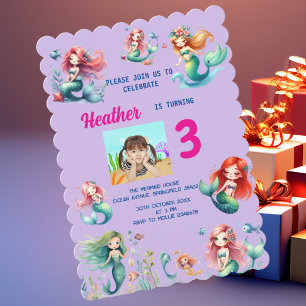 Magical Mermaid Under the Sea Kids Birthday Party Invitation