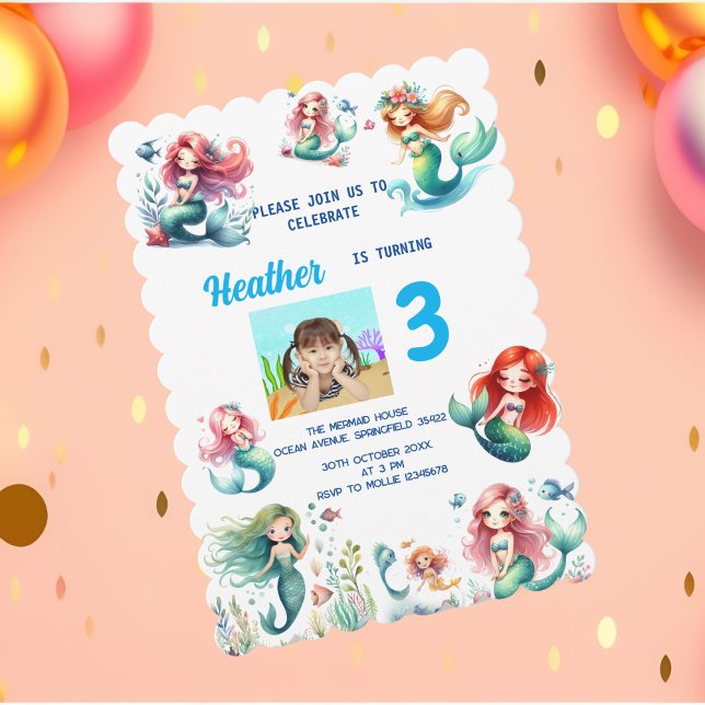Magical Mermaid Under the Sea Kids Birthday Party Invitation (Creator Uploaded)